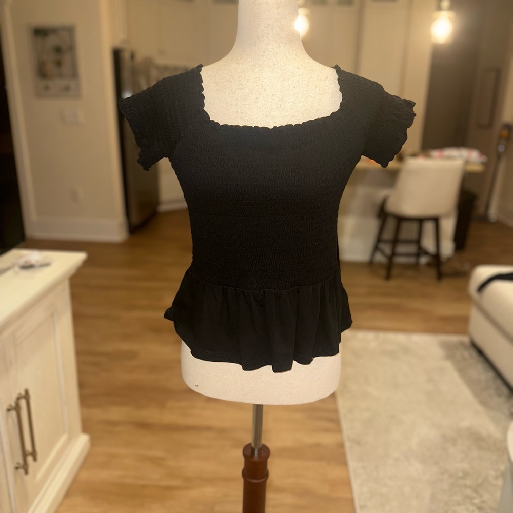 American Eagle Outfitters Black Ruffle Top